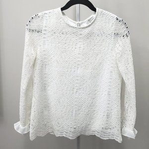 𝅺sioni Chic Eyelet Lace Ivory Nylon 3/4 Sleeve Blouse Size S